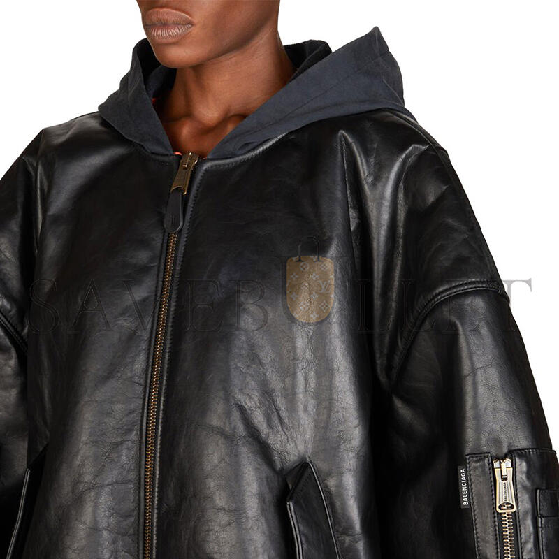 BALENCIAGA WOMEN'S BLACK OVERSIZED LEATHER BOMBER JACKET 768772TOS171000